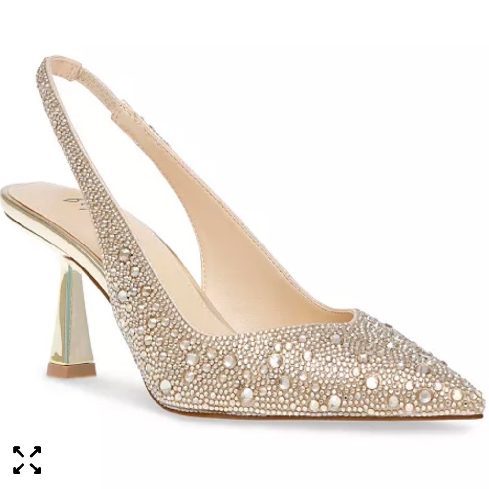 Betsey Johnson Clark Light Gold Rhinestone Slingback Heels